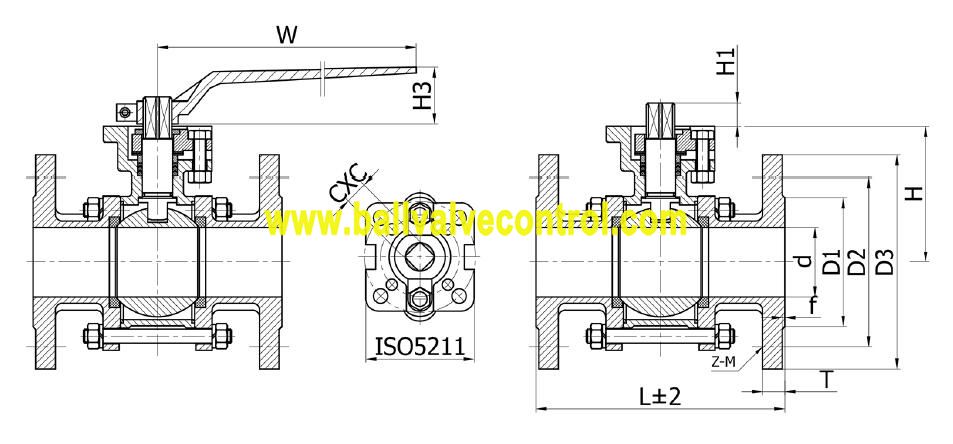 3PC Flange stainless steel direct mount ball valve structure